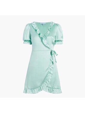 Hill House Nima Mint Blue Silk Surplice Wrap Mini Dress Womens Small New